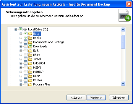 Document Backup: Assistent zur Erstellung neuen Artikels