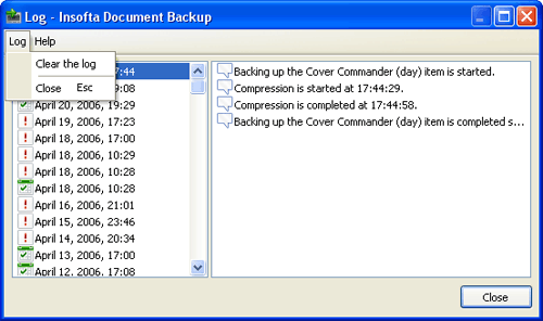 Document Backup: Log Window