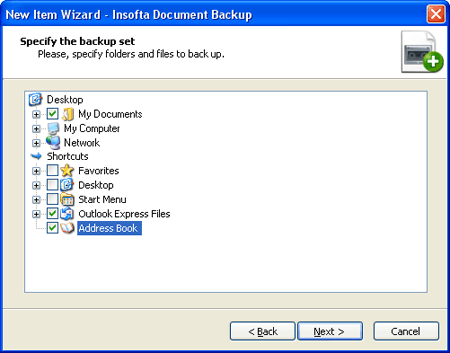 Document Backup: New Item Wizard