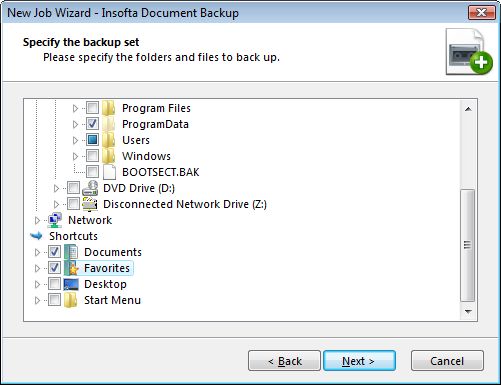 Document Backup: New Item Wizard