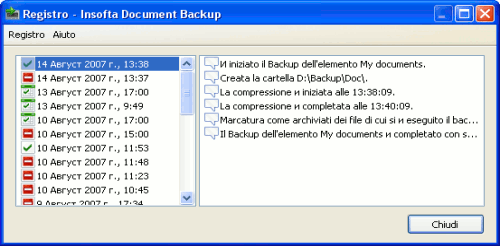 Document Backup: Log Window